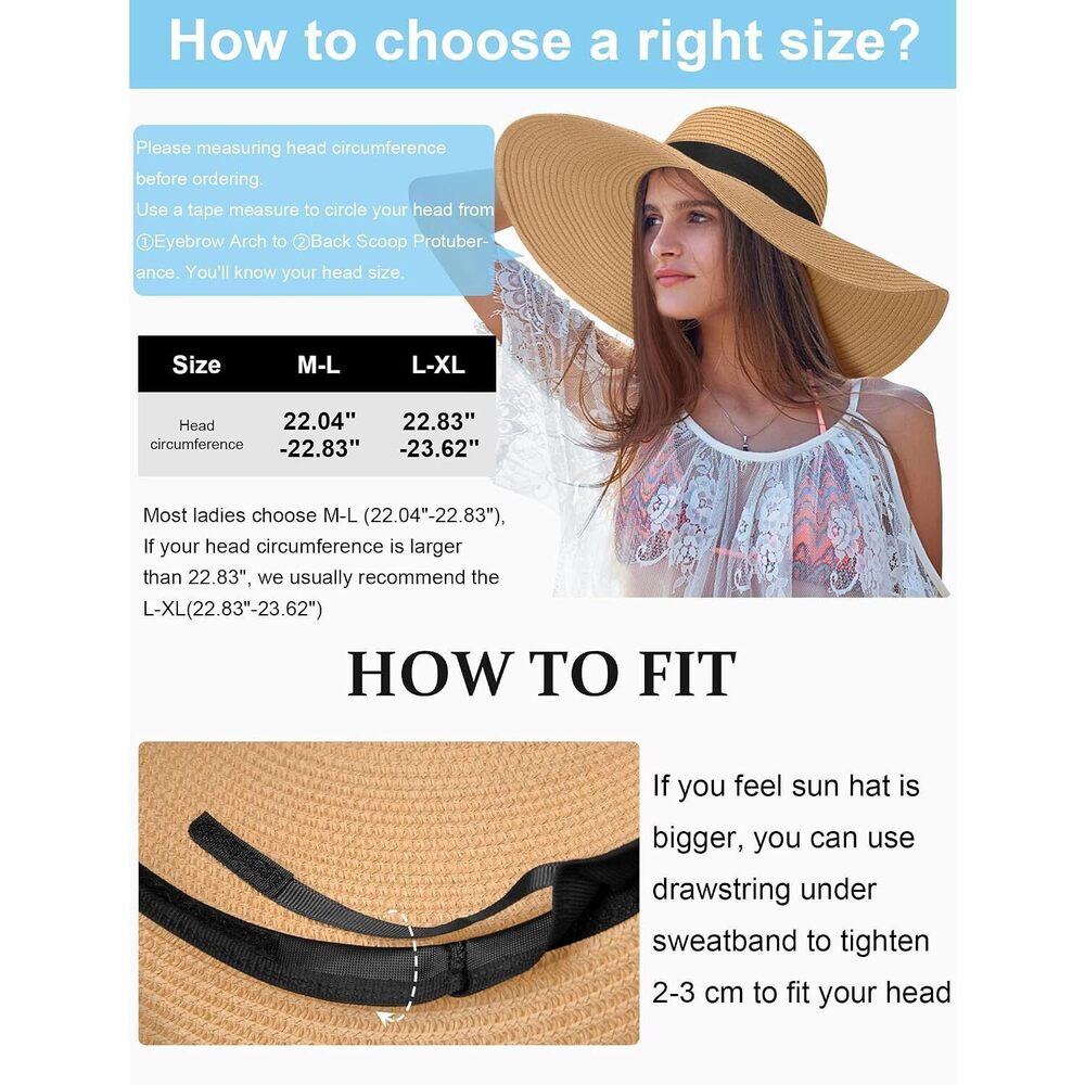 Sun Hats for Women Oversize Wide Brim Straw Beach Hat Floppy - Picture 4 of 6